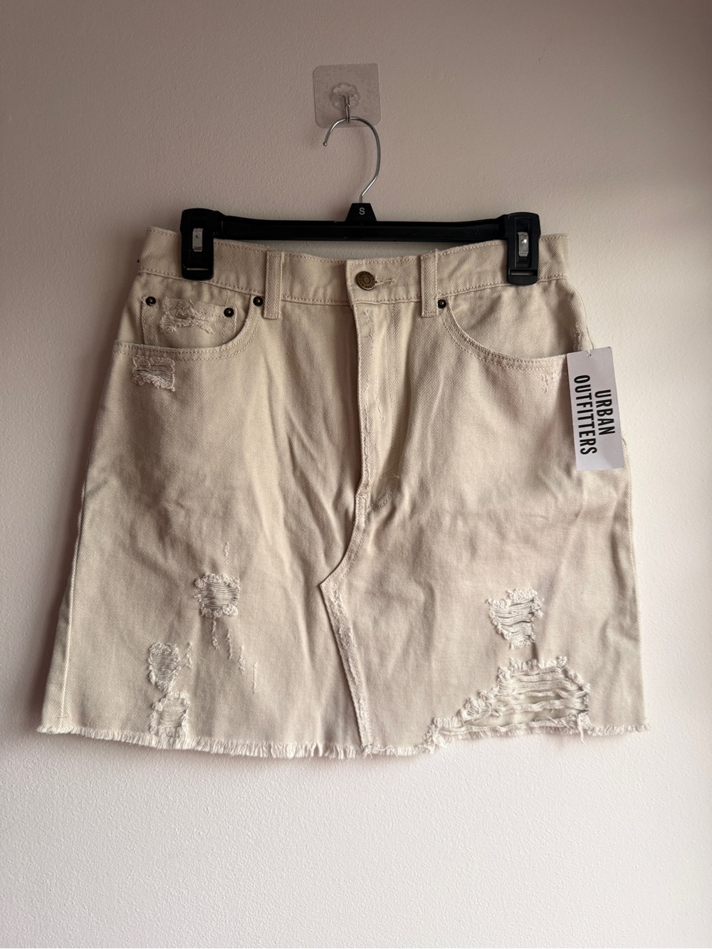 BDG Urban Outfitters Cream Distressed Denim Mini Skirt NWT M